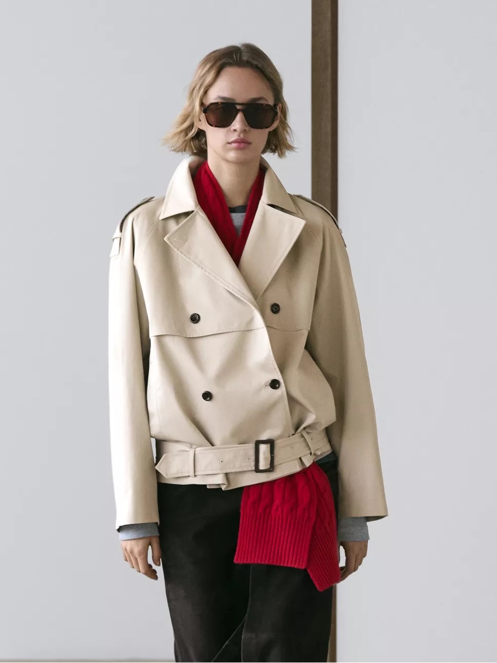 Massimo Dutti Beige Double-Breasted Trench Jacket Women